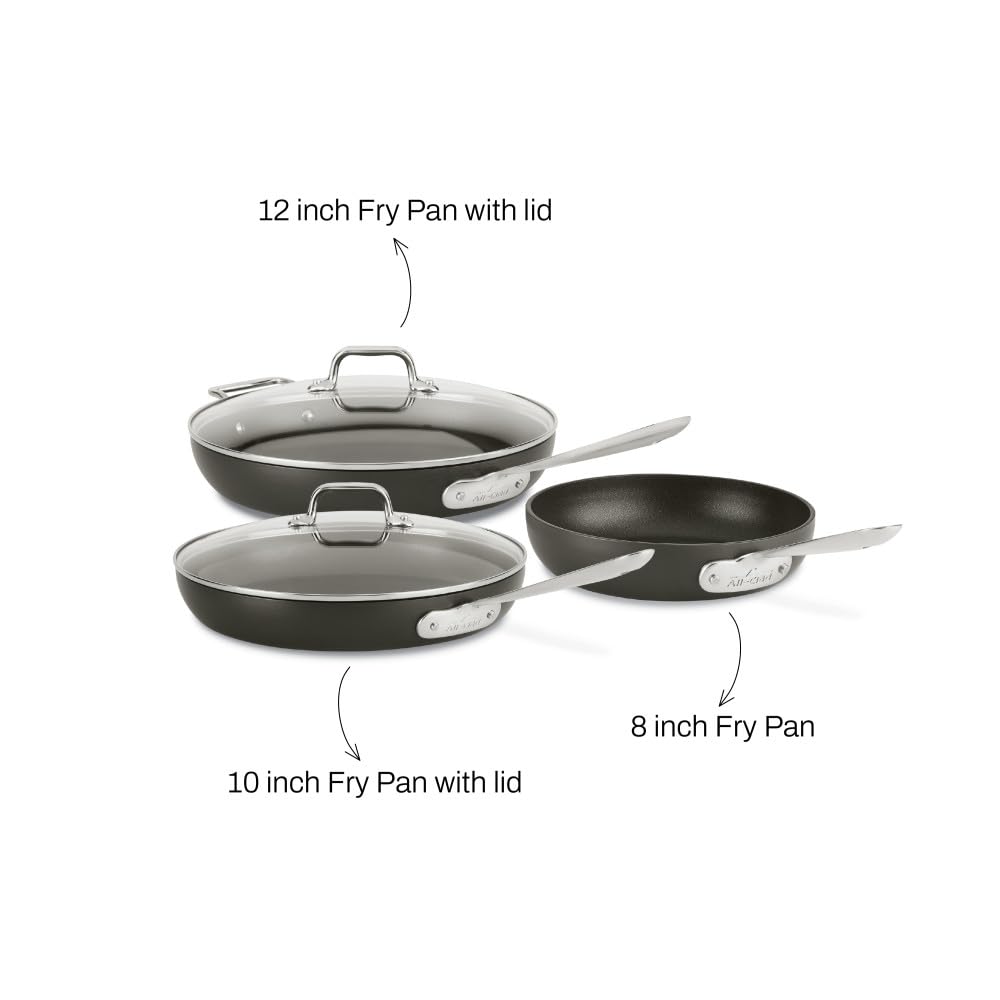 All-Clad HA1 Juego de utensilios de cocina anodizados duros antiadherentes, 8 pulgadas, 10 pulgadas y 12 pulgadas, negro