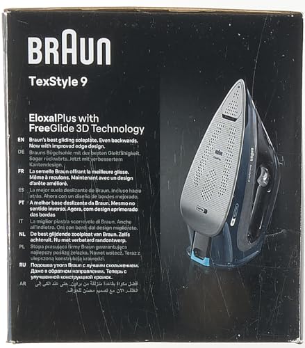 Braun TexStyle 9 SI9682 DB Ferro a vapore con tecnologia FreeGlide 3D, vapore verticale, funzione anti-goccia, funzione autopulente, apertura 330 ml, 260 g/min, 3200 W, blu scuroF