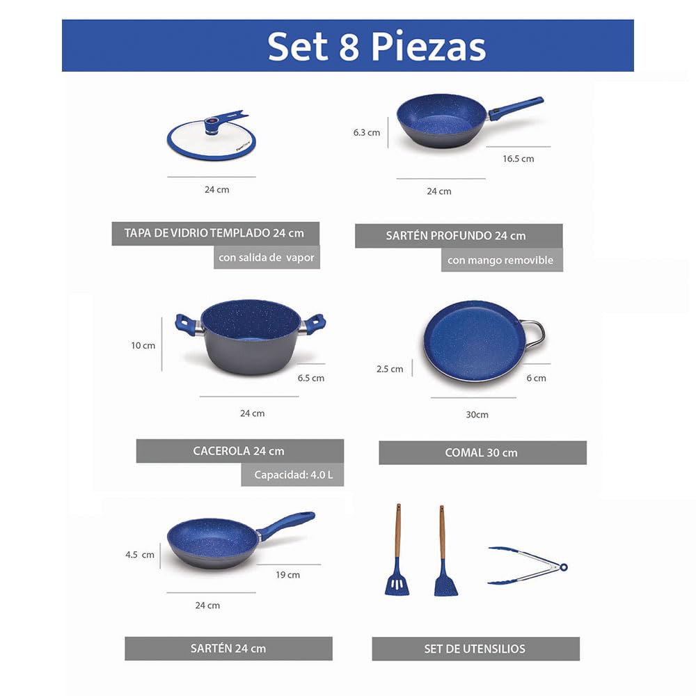 Batería de Cocina Flavorstone Azul Light Master Set de 8 Piezas