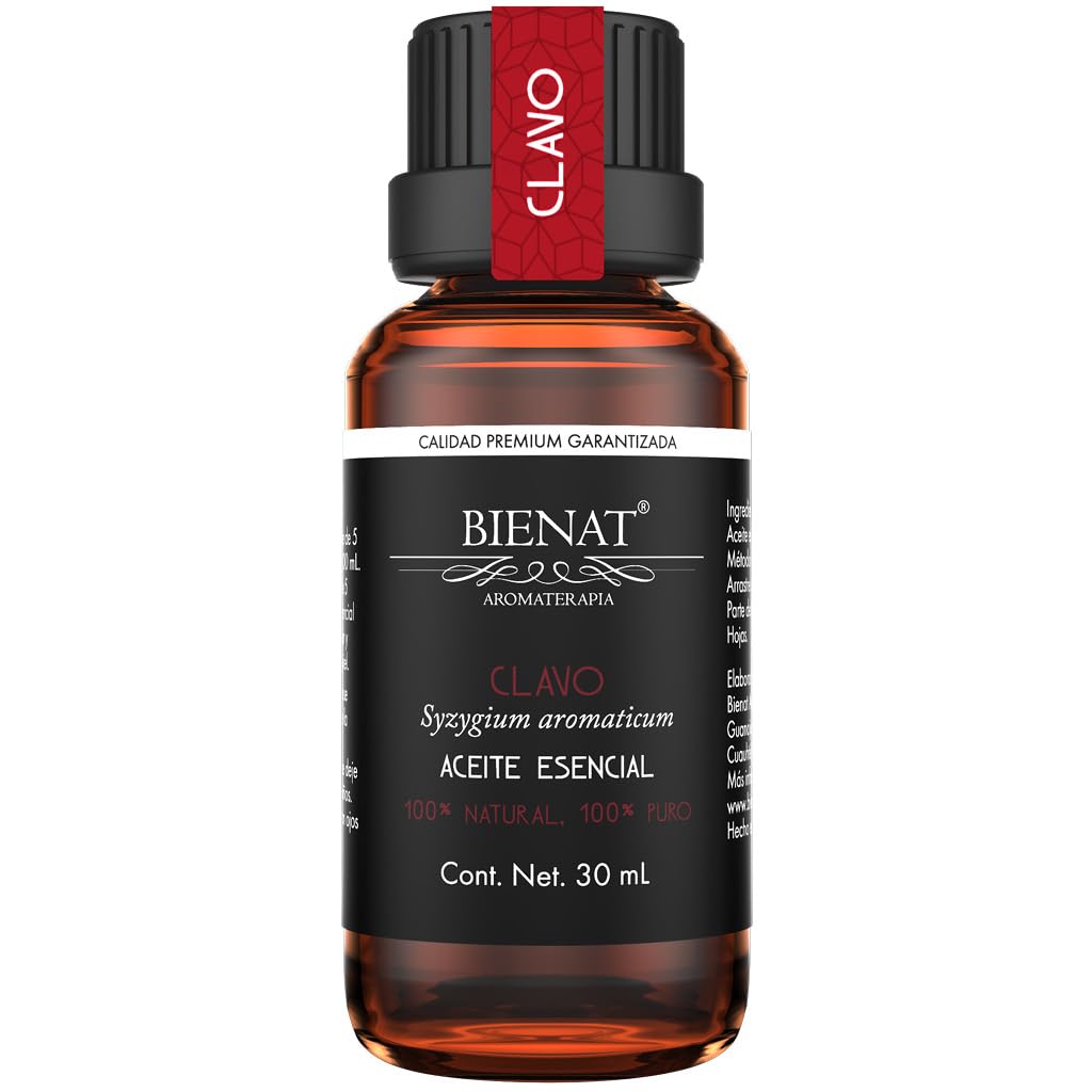 BIENAT AROMATERAPIA Aceite Esencial de Clavo 30mL | 100% Puro y Concentrado | Ideal para Difusor de Aromas, Humidificador, Aromaterapia, Masajes, Meditación, Jabones y Velas | Esencia Natural en Gotas
