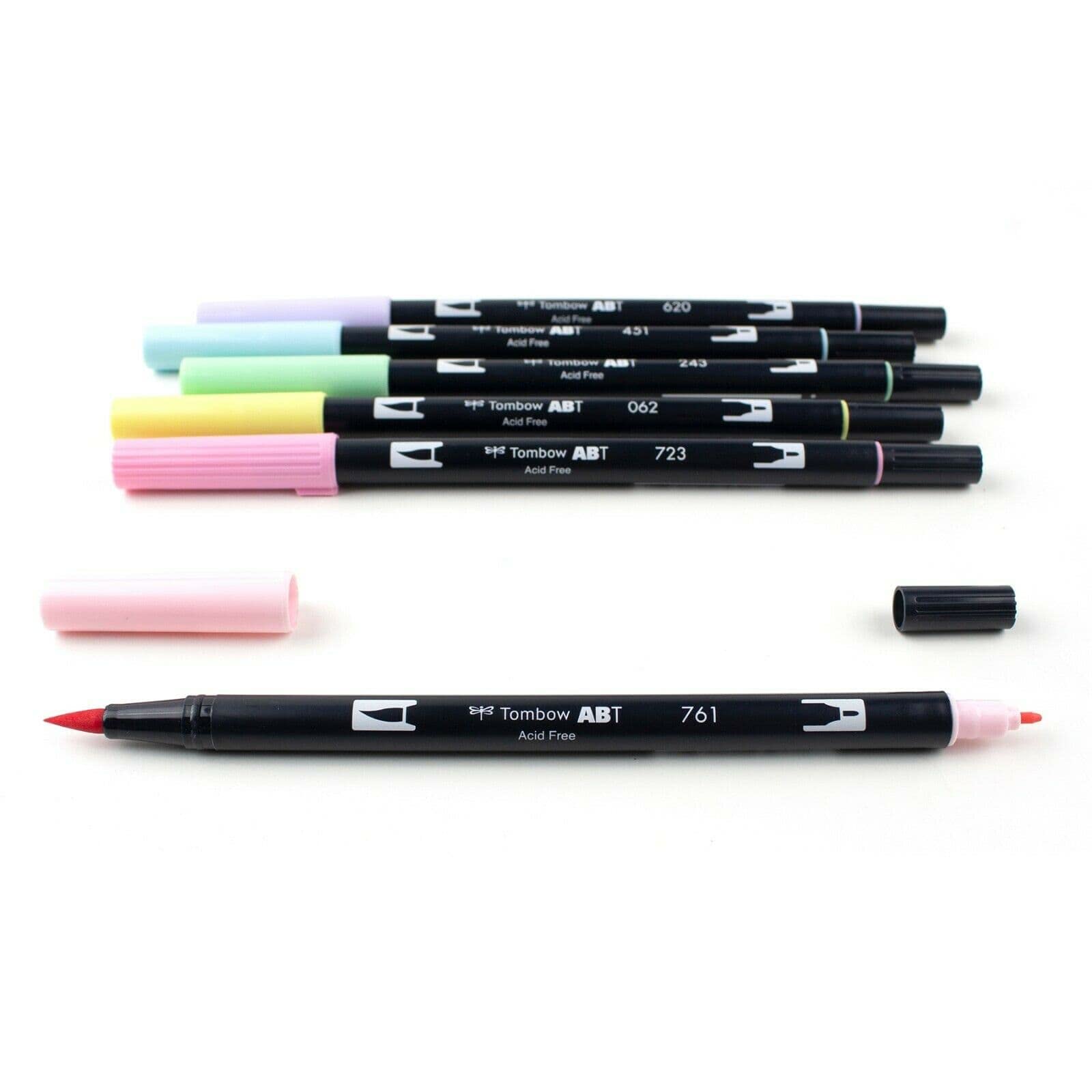 Tombow 56213 - Rotuladores de doble pincel, color pastel, paquete de 6 Rotuladores de punta fina y brocha