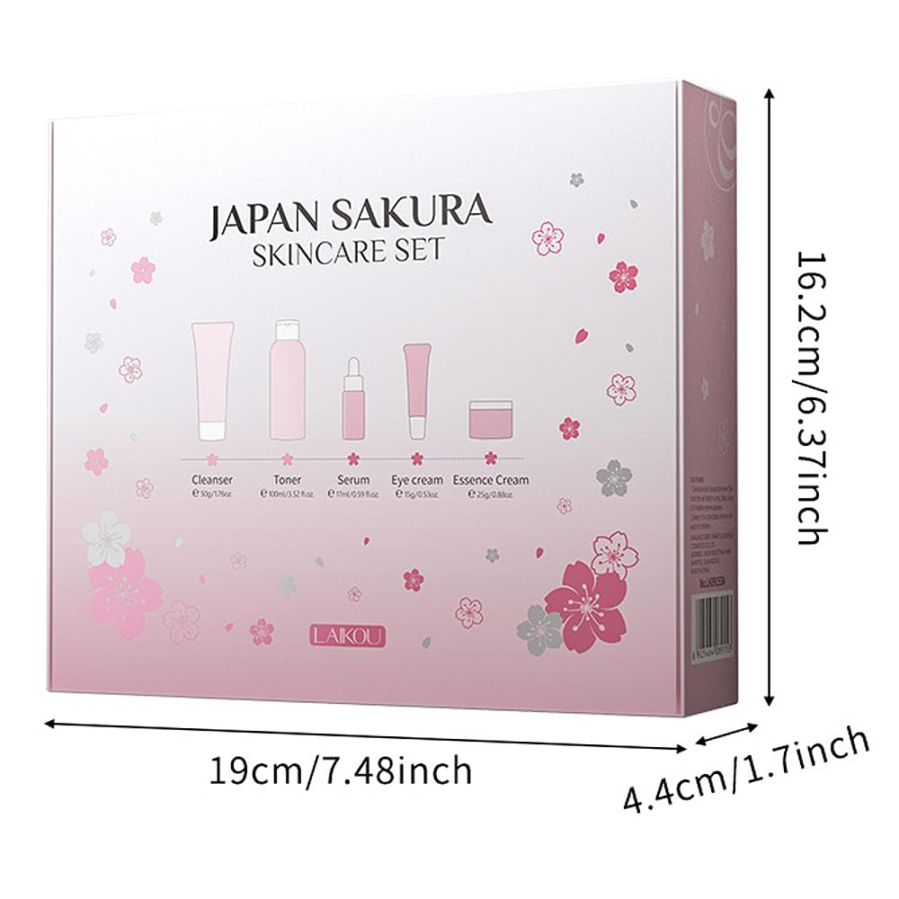 Yasovigi- Kit de cuidado de la piel Sakura para mujeres adolescentes, 5 piezas de cuidado de la piel, set de regalo de viaje con limpiador, tónico,