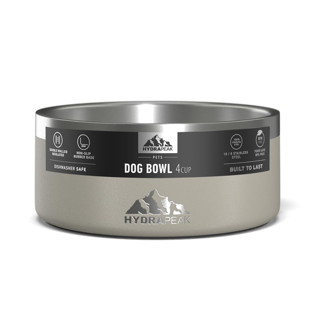 Hydrapeak - tazón antideslizante para perros de acero inoxidable para agua o comida (4 tazas, piedra)