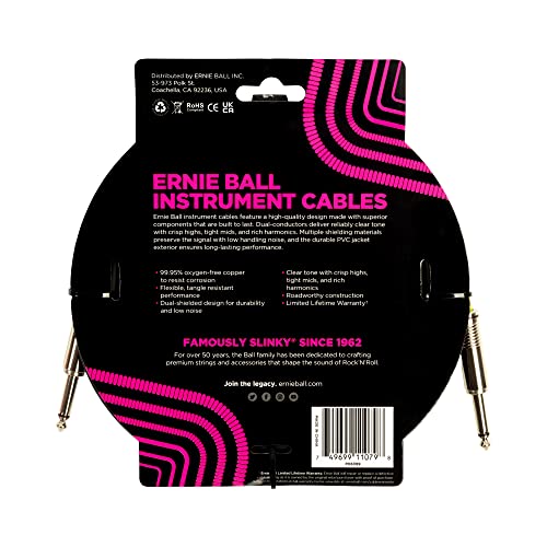 Cable para Instrumentos Ernie Ball Negro 4,6 m Recto a Recto