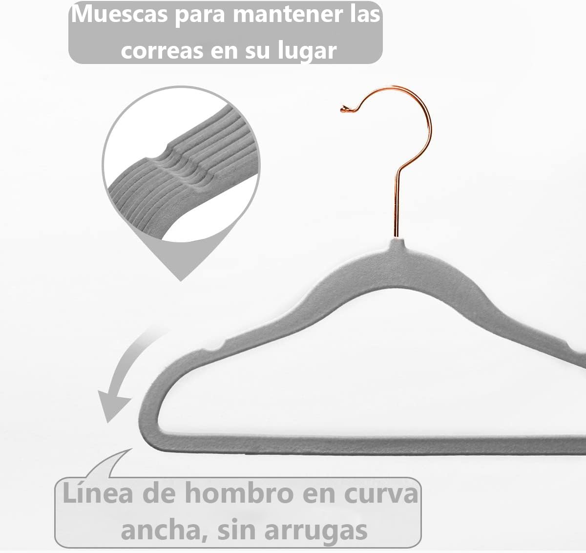 VADUMA Paquete de 30 Percha de Terciopelo con Ranura en U Antideslizante para bebé, Gancho 360 Giratorio Perchas Ultra Delgada, Perchas de Ropa para Organizador de clóset para niños y niñas (Gris)