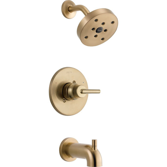 Delta Faucet Trinsic 14 Series - Kit de molduras de tina y ducha de una sola función con cabezal de ducha H2Okinetic de una sola vez, bronce champaña T14459-CZ (válvula no incluida)