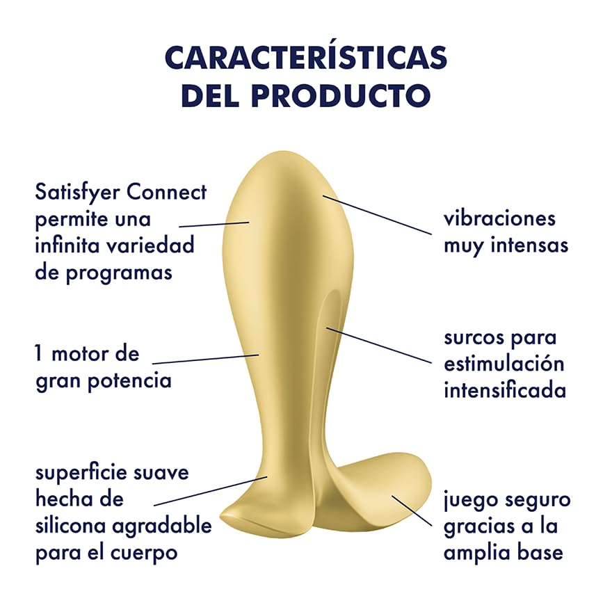 Vibrador Anal Satisfyer Oro con Control por Aplicación para Estimulación de Próstata y Plug Anal de Silicón, Unisex e Impermeable