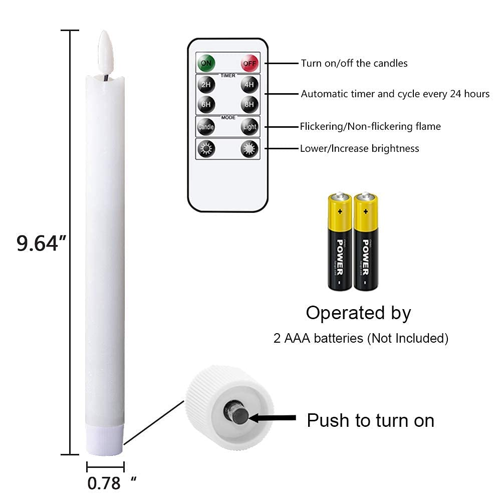 GenSwin - Velas cónicas parpadeantes sin llama con 2 mandos a distancia y temporizador, velas de cera real 3D para ventana, funciona con pilas, paquete de 8, decoración de Navidad para el hogar de