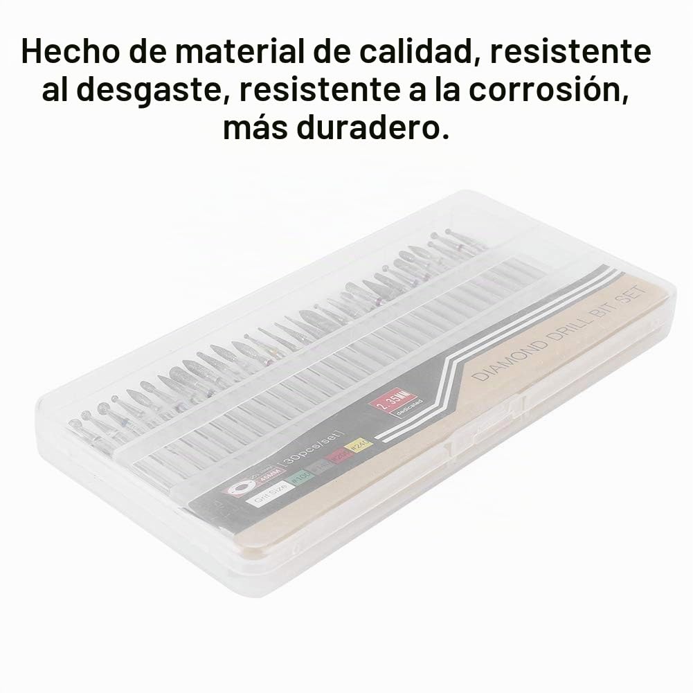 Kit de Taladro Salmue 30 Piezas Diamante para Arte de Uñas en Manicura y Pedicura