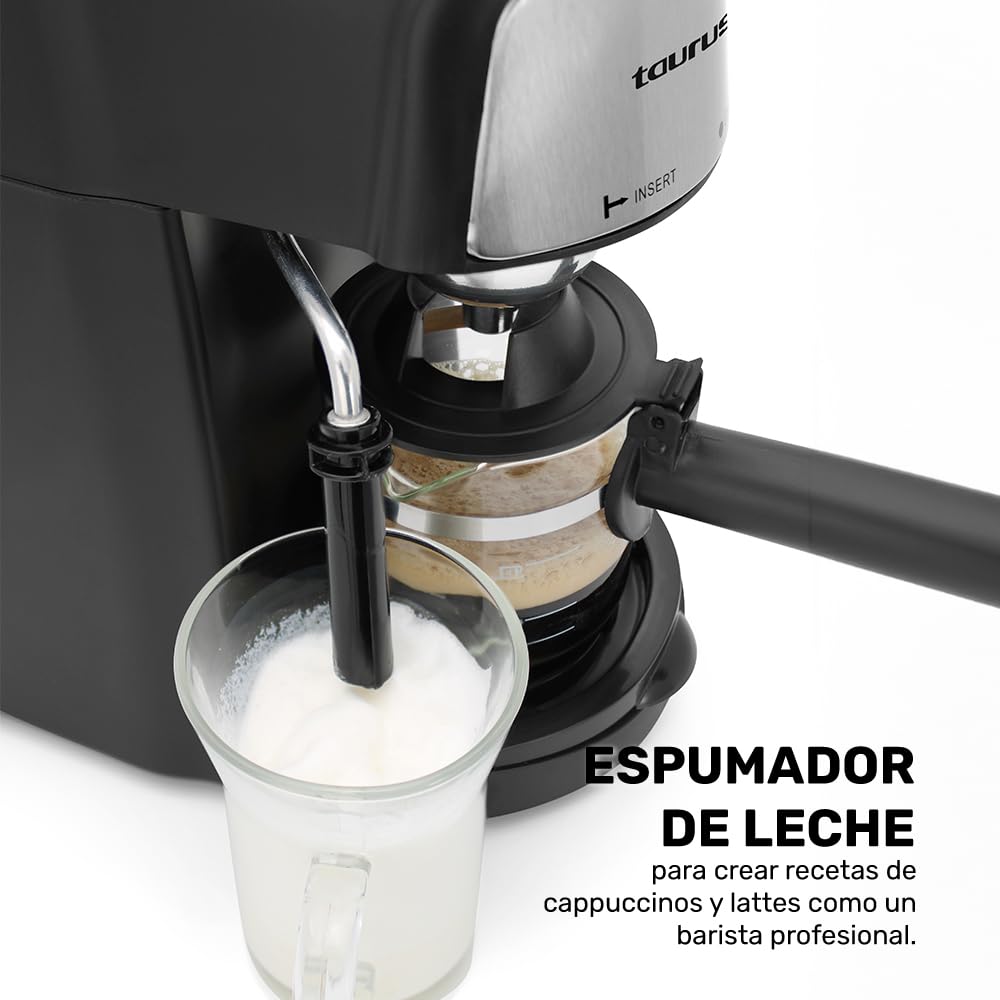 Cafetera Taurus Viena Negra con Espumador de Leche y Jarra de Vidrio 240 ml