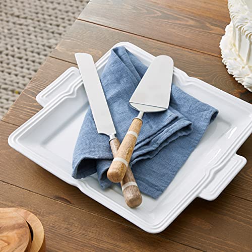 Creative Co-Op - Cuchillo y Servidor de Acero Inoxidable para Tartas con Mango y Bolsa de Madera y Cuernos (2 Piezas)