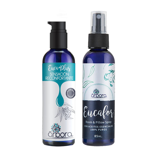 Kit Invernal: Aceite Euca+Plus + Spray Eucafor. Con aceites esenciales de EUCALIPTO, MENTA, TEA TREE y más. Aromaterapia. 90 ml. + 85 ml. ÁRBORA