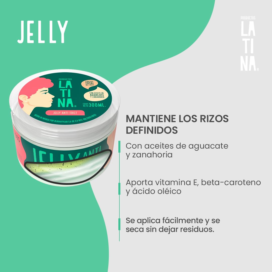 LATINA® | Gel para el Cabello - Jelly Anti Frizz Cabello | Belleza Mujer - Activador de Rizos | Complementar con Tratamiento para Cabello Maltratado | 300ml
