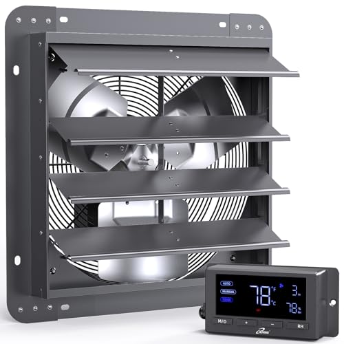 iLiving - Ventilador de escape de obturador de pared de 16 pulgadas, obturador automático, controles de temperatura y humedad con velocidad variable, 1736 CFM a 1600 RPM DC Motor