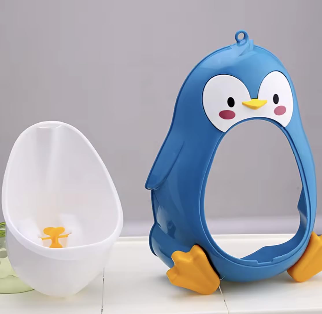 Dear Mia Little Liz | Mingitorio Urinario Infantil Pingüino para Niños | Orinal de Entrenamiento Montado en Pared o Piso | Baño Portátil (Azul)