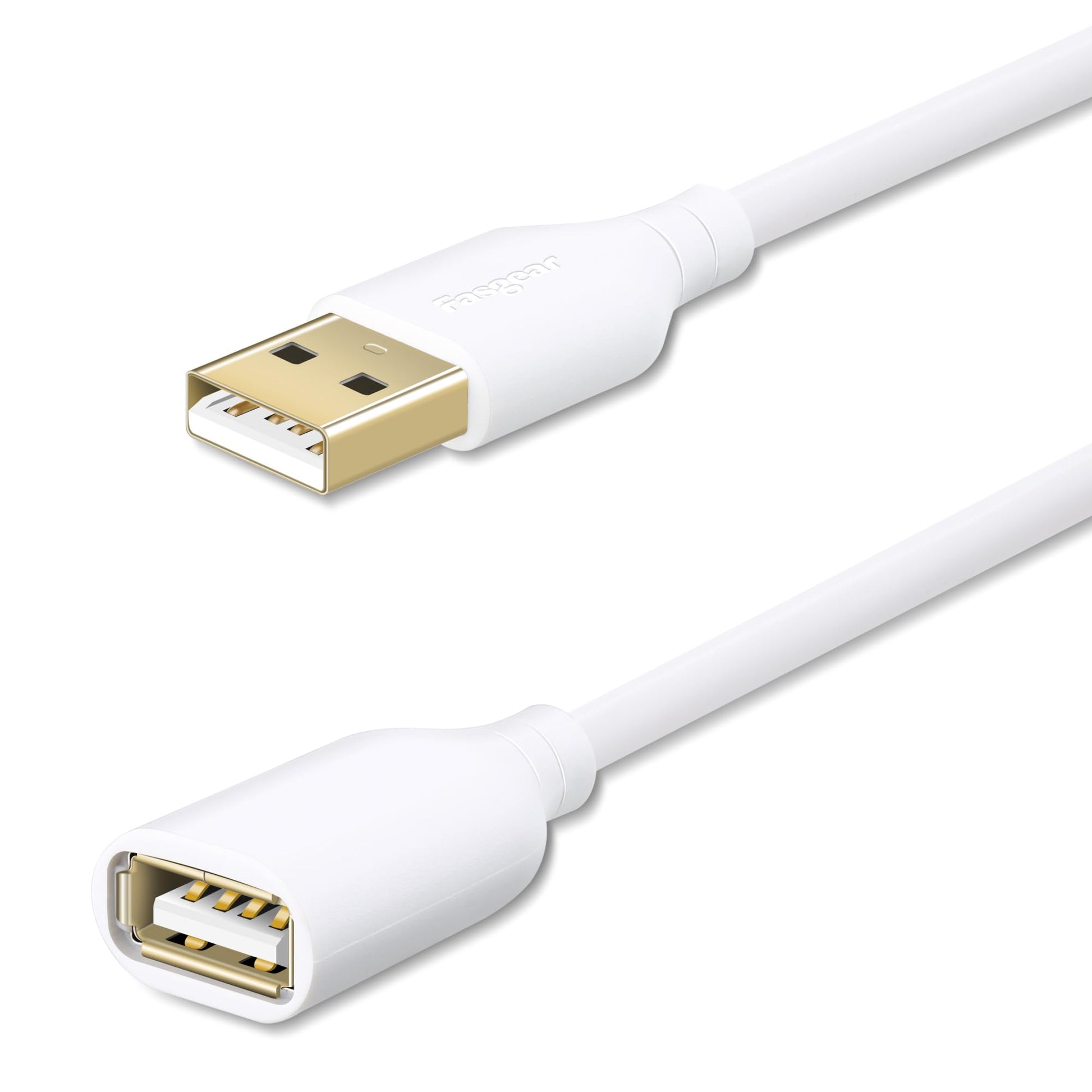 Cable de extensión USB 2.0 Fasgear de 10 pies / 3 m - Cable alargador de carga y sincronización USB macho a hembra (10 pies, blanco)