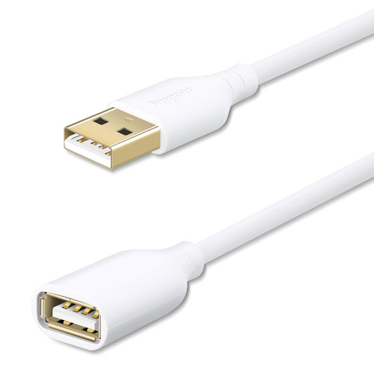 Cable de extensión USB 2.0 Fasgear de 10 pies / 3 m - Cable alargador de carga y sincronización USB macho a hembra (10 pies, blanco)