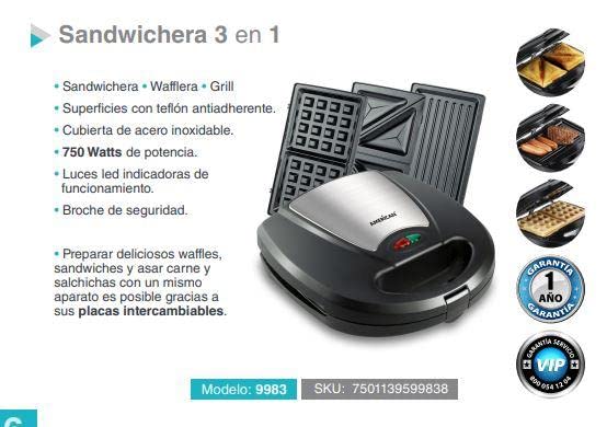 American SANDWICHERA 3 EN 1 (WAFFLERA, GRILL, SANDWICHERA), 9983