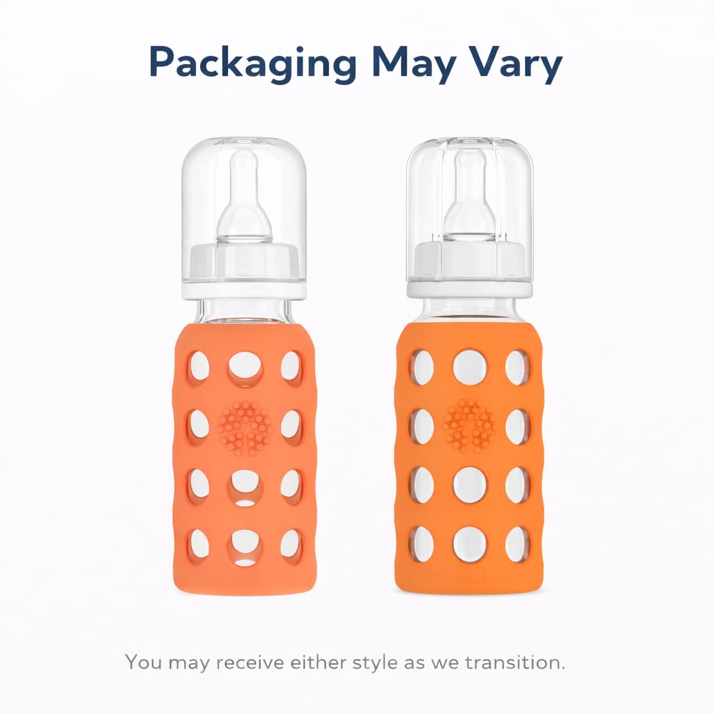 Lifefactory Biberón de vidrio para bebé sin BPA | Funda protectora de silicona | 9 oz Paquete de 2 | Papaya, Kale