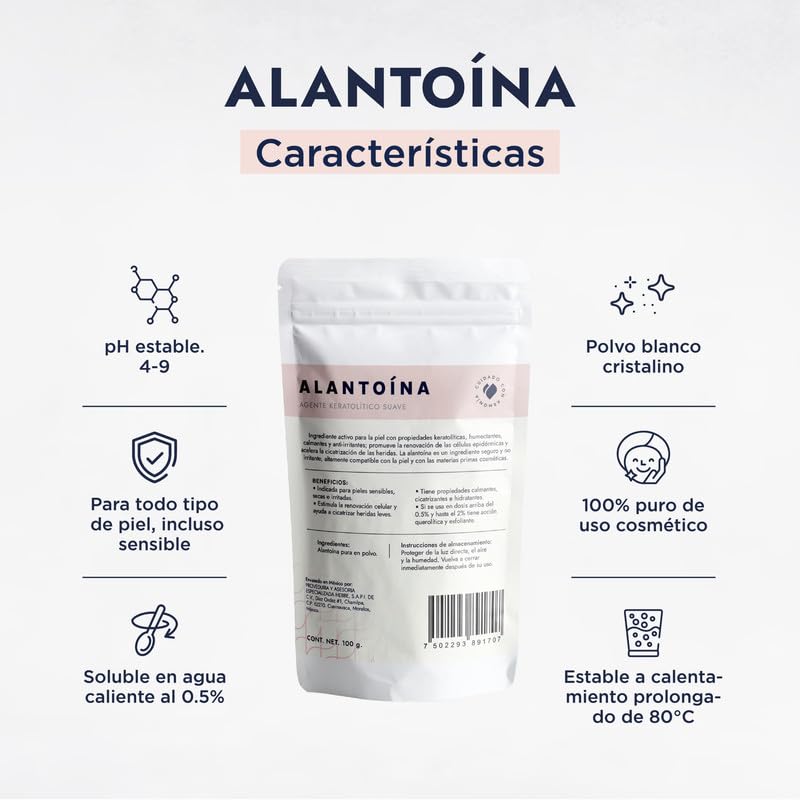 Hebbe - Alantoína Pura, Cicatrizante y Suavizante para Piel Irritada y Sensible, 100 g
