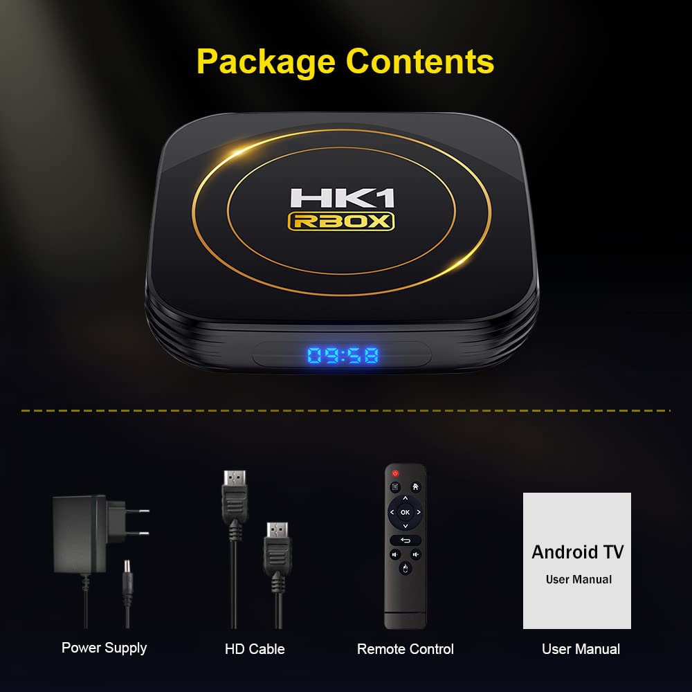 Caja de TV Android 12.0, HK1 RBOX 4 GB RAM 64 GB ROM H618 Quad-Core 64 bits CPU compatible con WiFi6 Dual 2.4G/5.8GHZ Ethernet BT4.2 4K 6K HDR10+ Ultra HD Smart Home Player