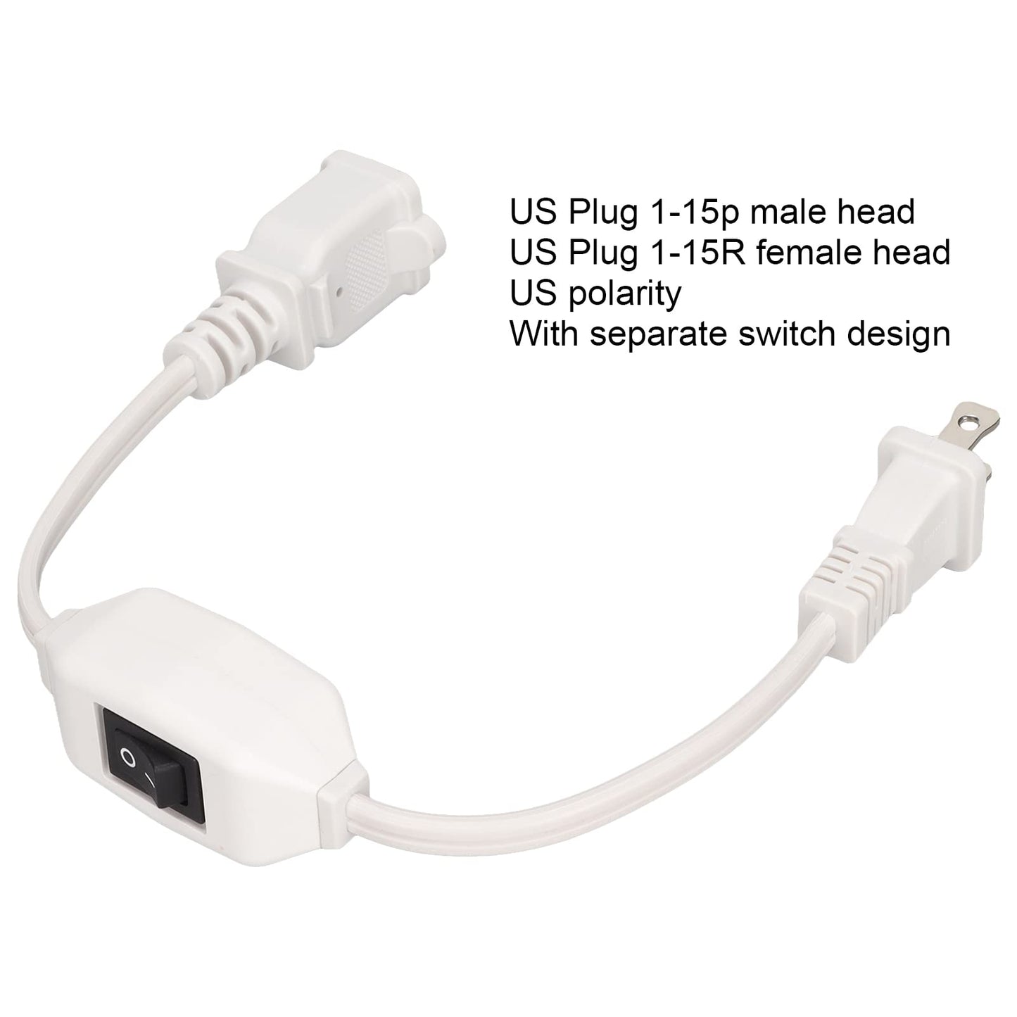 Cable de Extensión Coninterruptor de Encendido y Apagado, Ignífugo, Duradero, Portátil, de 2 Clavijas, Cable de Extensión (Blanco)