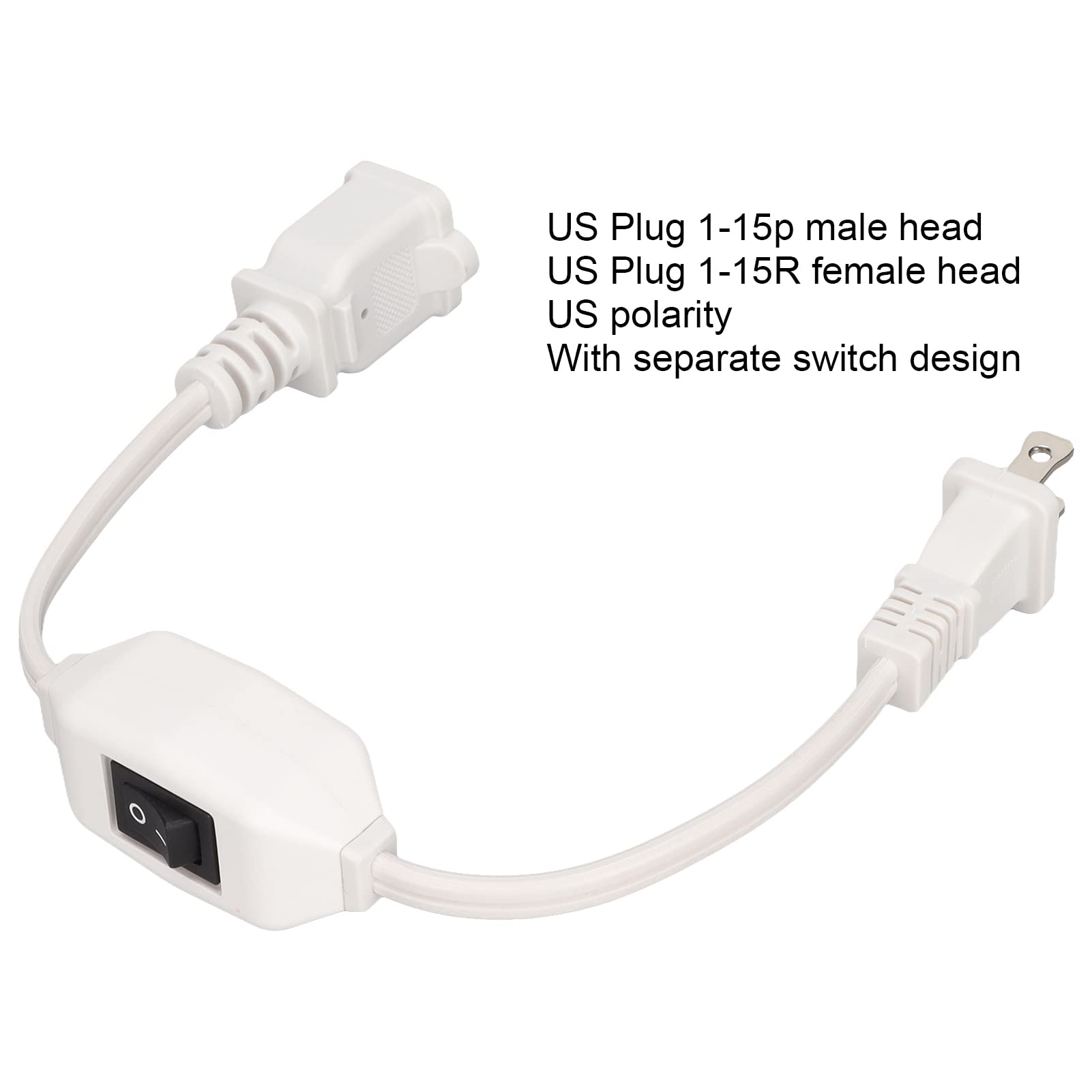 Cable de Extensión Coninterruptor de Encendido y Apagado, Ignífugo, Duradero, Portátil, de 2 Clavijas, Cable de Extensión (Blanco)