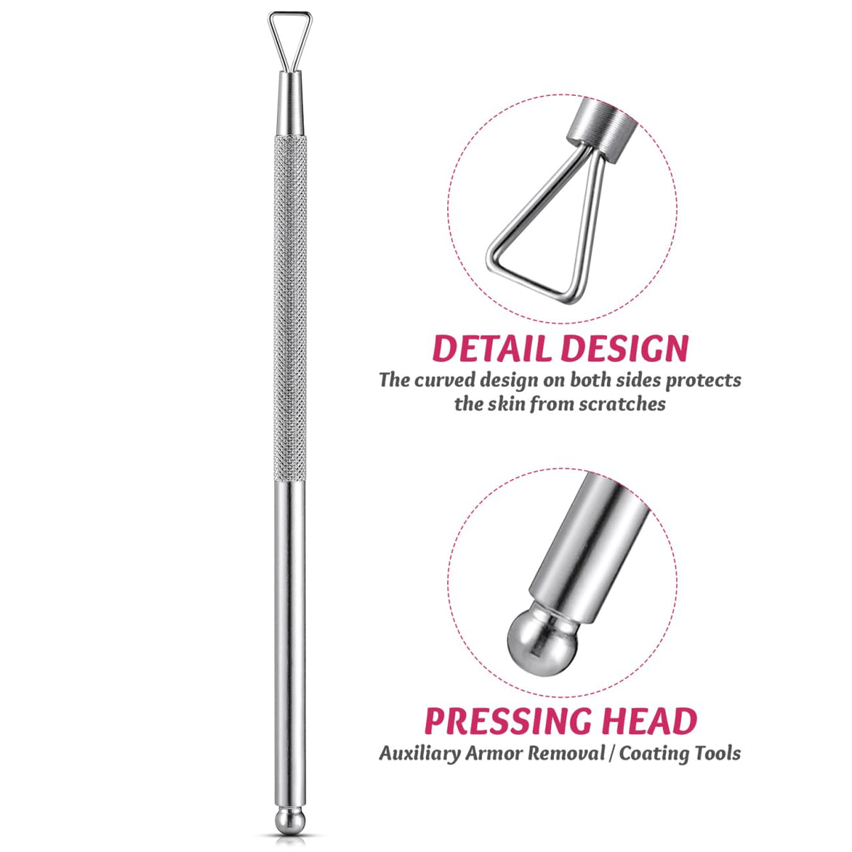 Uonlytech Juego de 4 Herramientas Triangulares para Limpiar Cutículas Y Uñas, con Cuchara Empujadora Triangular, Limpiador de Uñas, Alicate para Cutículas Y Gel Limpiador.