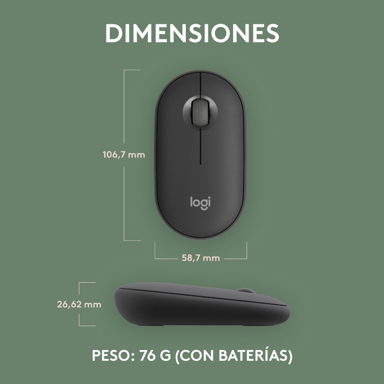 Logitech Pebble Mouse 2 M350s, estilizado Mouse inalámbrico Bluetooth, Ligero, Personalizable, clicks discretos, Easy-Switch, Windows, macOS, iPadOS, Android, ChromeOS - Grafito