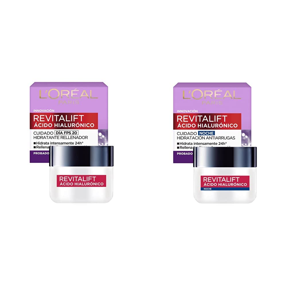 Crema hidratante anti-líneas de expresion Revitalift Ácido Hialurónico Día de L'Oréal Paris, 50 ml + Crema hidratante anti-líneas de expresion Revitalift Ácido Hialurónico Noche de, 50 ml