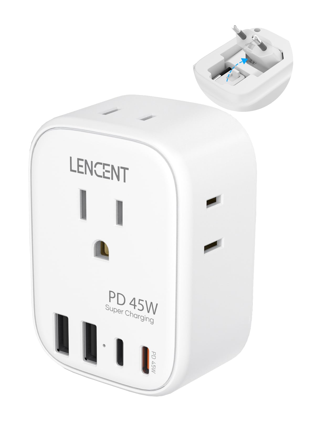 Adaptador de Viaje LENCENT Europeo Tipo C Plegable PD45W 4 Tomas