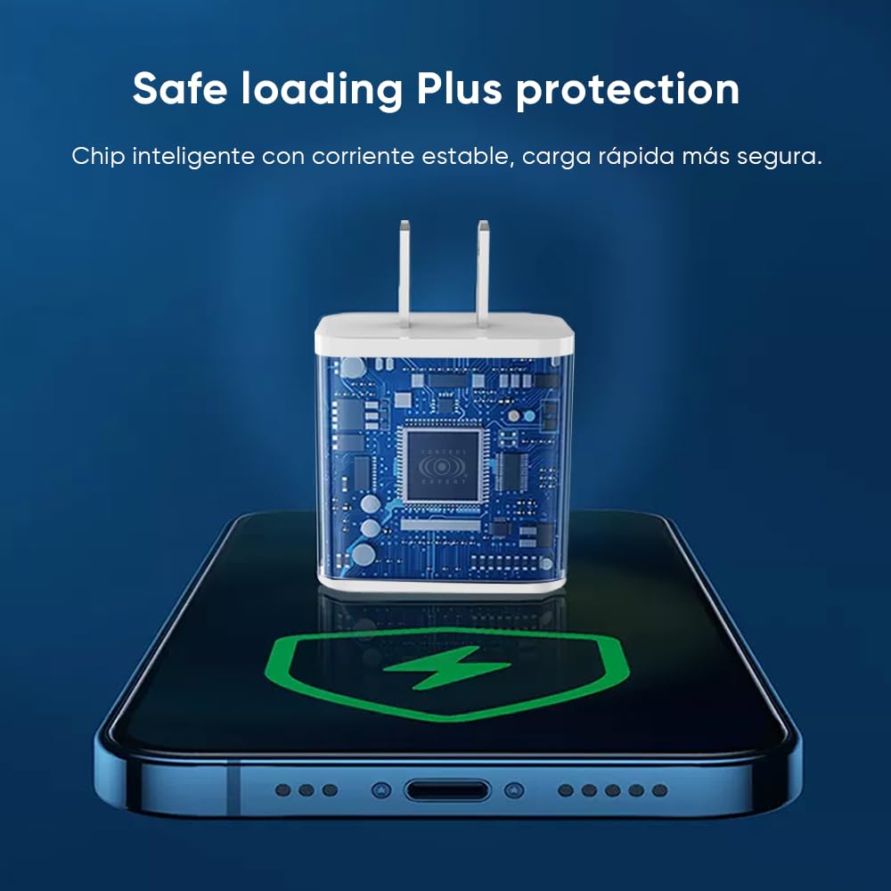 CONTROL EXPERT Turbo Cargador Tipo C y USB 2 Puertos 20W Cable 1 Metro 3A Cargador de Pared PD Cargador USB C con 2 Puertos (Blanco)
