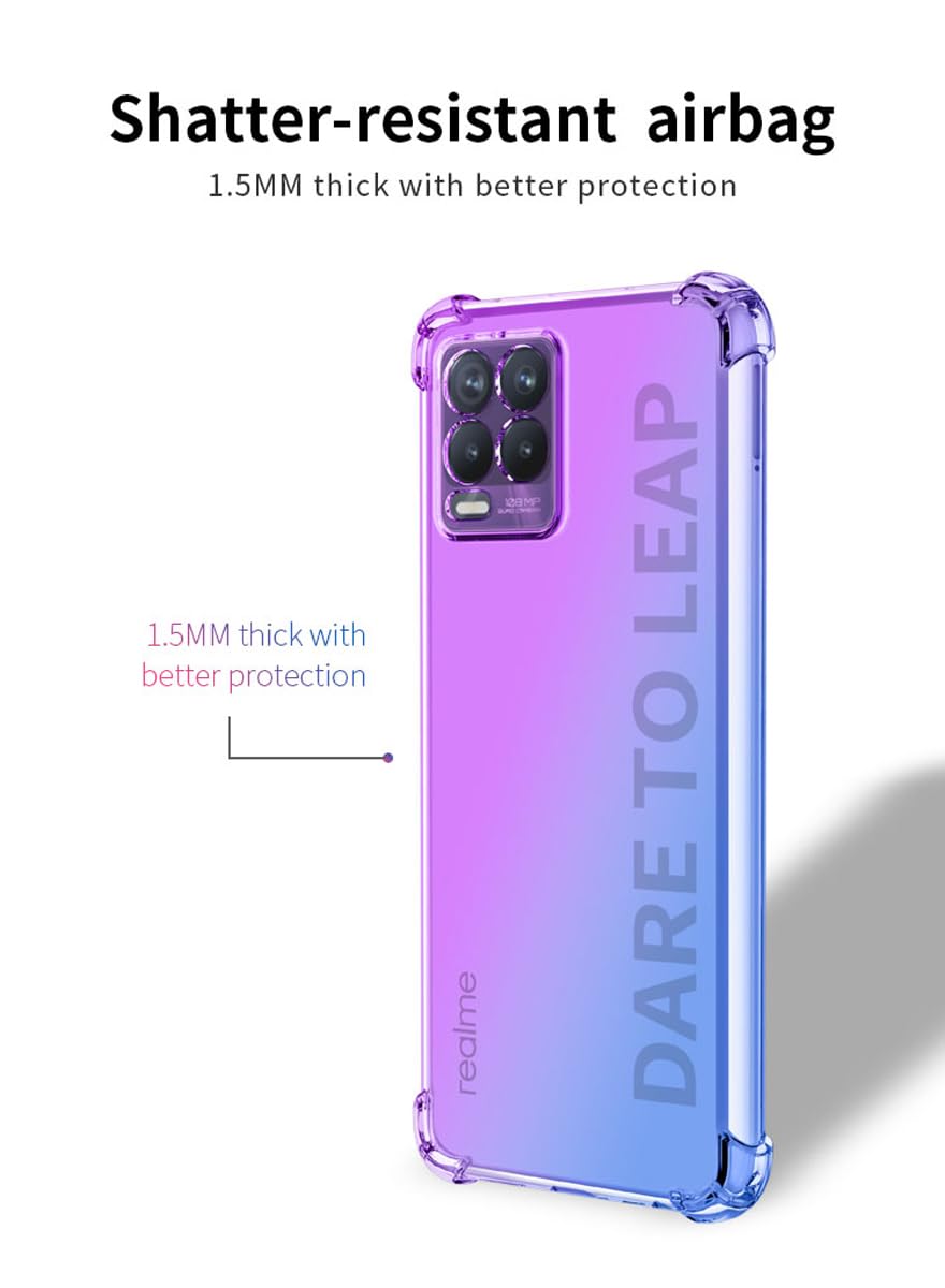 DABUNA Funda para Realme 8 4G y 8 Pro Case Uso Rudo,Transparente Colores Degradados Protectora de Cámara Anticaída Carcasa Bumper(Púrpura Azul)