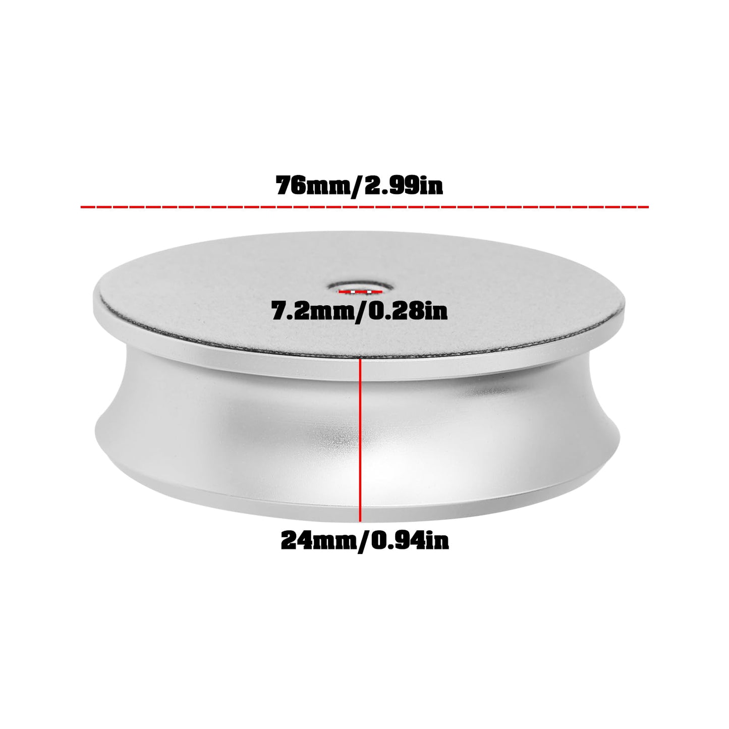 SING F LTD - Estabilizador de peso para discos plateados, 76 mm x 24 mm, 7,2 mm, agujero de husillo compatible con placas giratorias LP