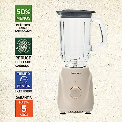 Licuadora de 1L Taurus, 350 Watts 2 Velocidades, Acople Easy Fit de Larga Duración, Cuchillas de Acero Inoxidable, color blanco, modelo MENINAGLASSEC