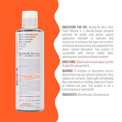 Lube Life Lubricante Anal a Base de Silicona - Espeso y Resistente al Agua, 8 oz, para Hombres, Mujeres y Parejas - Libre de Parabenos, Glicerina y Aceite