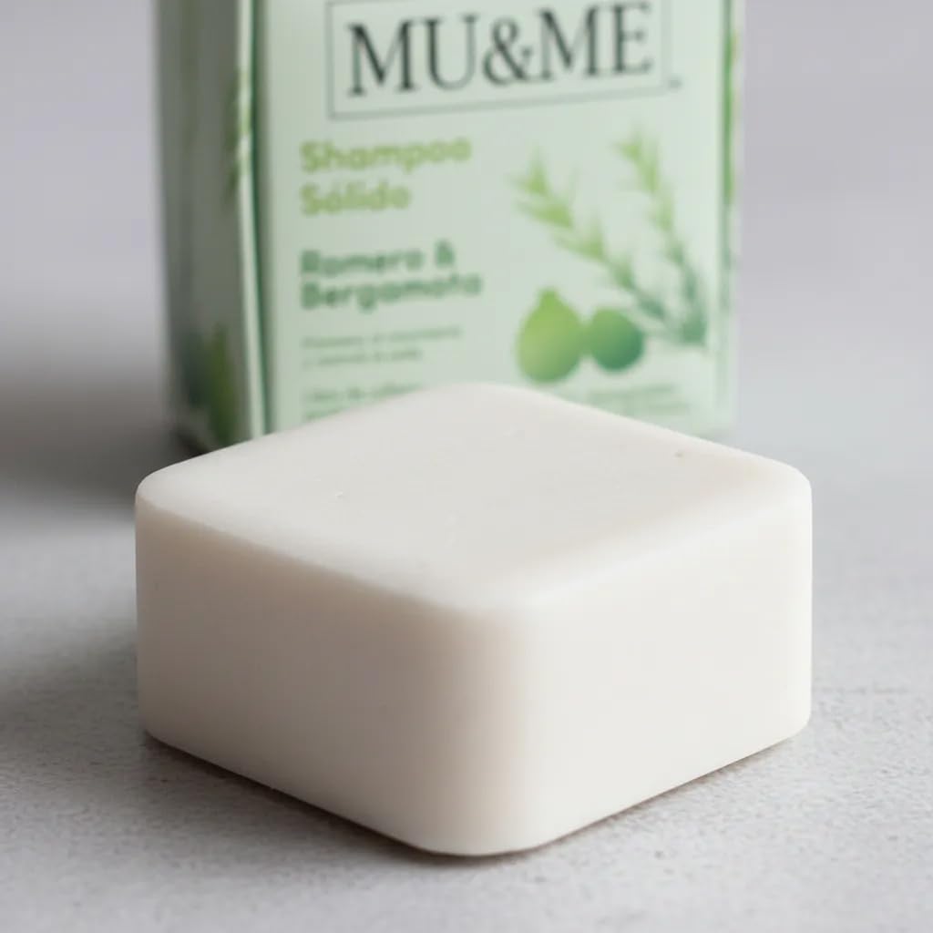 MU&ME Shampoo en Barra para Crecimiento y Control - Shampoo de Romero para el Cabello Natural Hecho en México - Sin Sulfatos ni Parabenos e Hidratante - Biodegradable (Romero & Bergamota) (140gr)