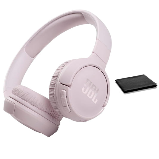 JBL Tune 510BT: Auriculares inalámbricos Bluetooth en la oreja con sonido Purebass - con paño de limpieza (rosa, estándar), JBLT510BT-tela negra