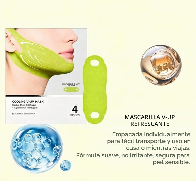Parche Hidrogel Orejero V‑Line para Papada y Mandíbula, Efecto Frío Reafirmante, Hidratante para Contorno Facial, 4 Piezas