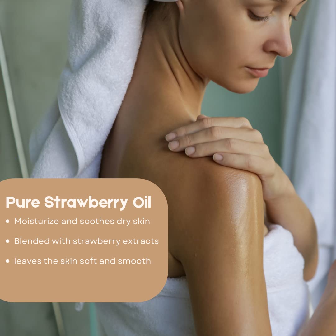 Red Rose Naturals- Aceite corporal de fresa, aceite corporal natural para mujeres, perfume para ducha y baño, hidratante y humectante profundo