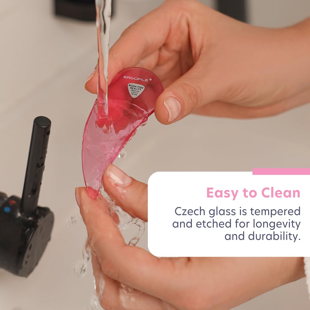 BONA FIDE BEAUTY Set De Limas De Uñas De Cristal - Ergo File - Herramientas Premium Para El Cuidado De Las Uñas. Cristal Checo Auténtico (Rosa)