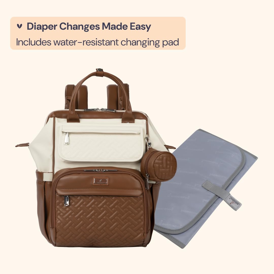 BabbleRoo - Bolsa para pañales para bebé, mochila para pañales de gran capacidad, impermeable, gran apertura en la parte superior, alfombra para pañuelos, funda con chupete extraíble, correas para