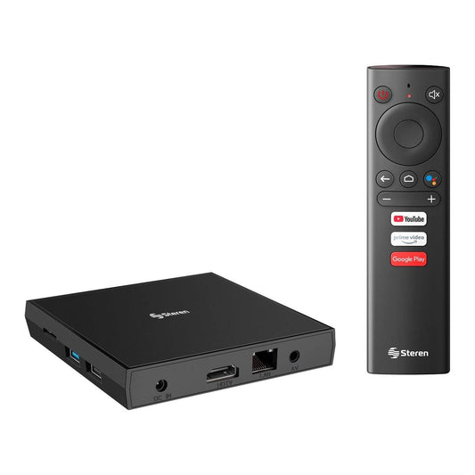 Sistema Android TV Box Steren INTV-1000 Negro Chromecast Certificado Google 4K Control Remoto.