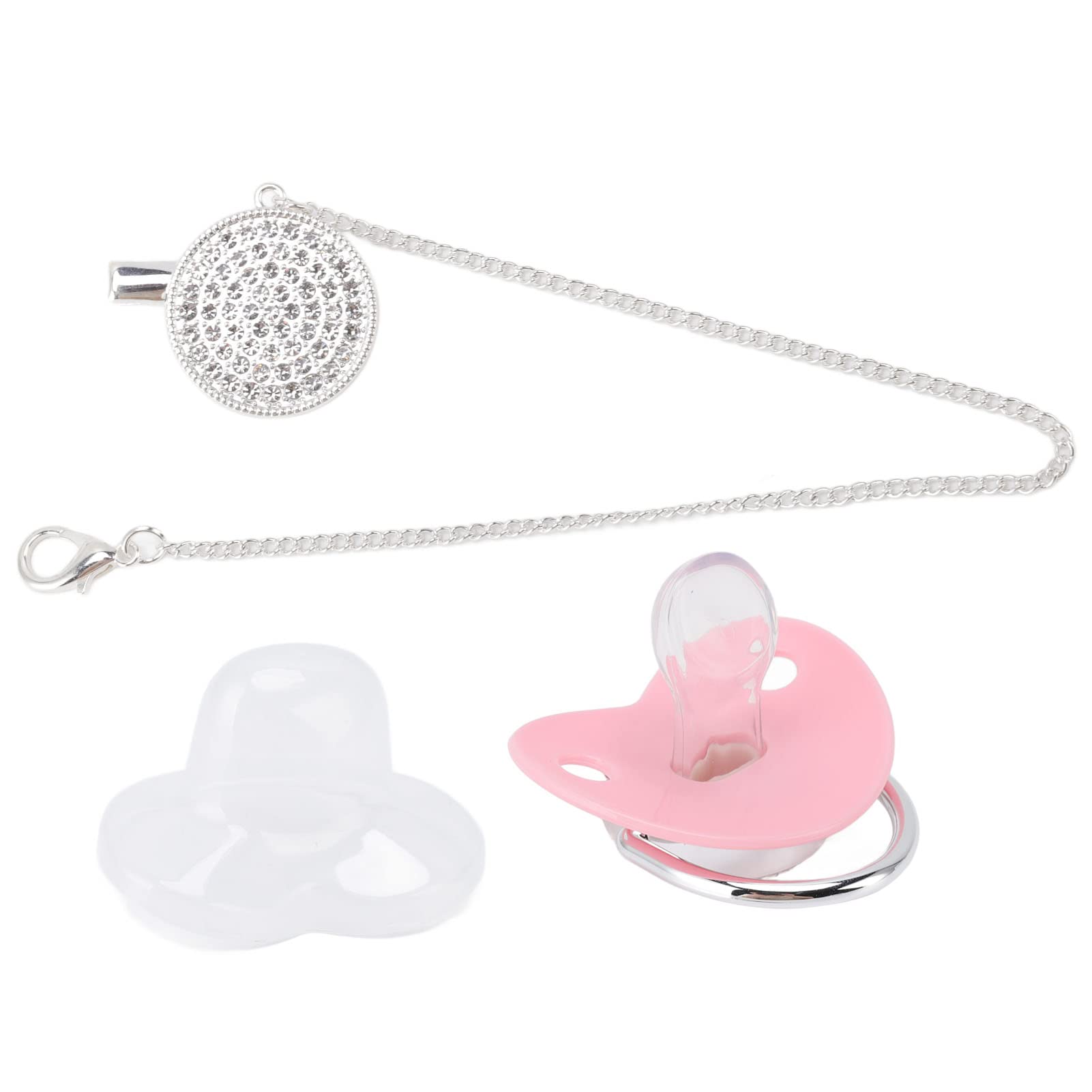 Chupete de Lujo con de Diamantes de Imitación para bebé con Silicona Súper Suave, Clip de Cadena para Bebés de 6 a 18 Meses (Rosa)