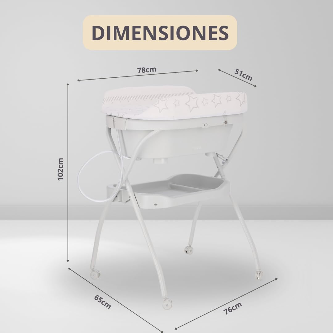 Bañera Nuzu Bebe Ergonómica Compacta con Cambiador y Sistema Antimoho
