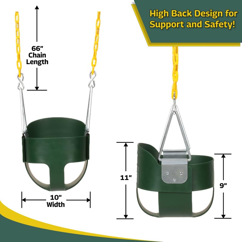 Eastern Jungle Gym - Asiento de Columpio para niños pequeños con Respaldo Alto, Cadenas de Columpio recubiertas Totalmente montadas, Accesorio de Juego de Columpio Verde