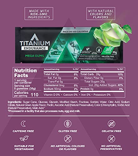 Gomitas Energéticas TITANIUM Verde Manzana con Glucosa para Corredores y Ciclismo