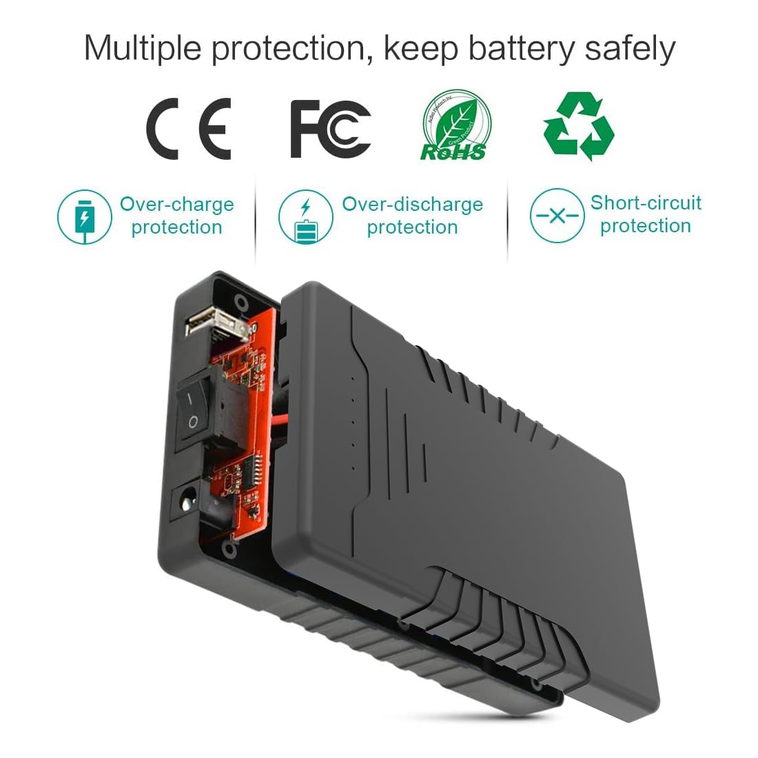 Batería Portátil TalentCell Negra de Iones de Litio con Cargador e Indicador LED para Tira LED y Cámara CCTV