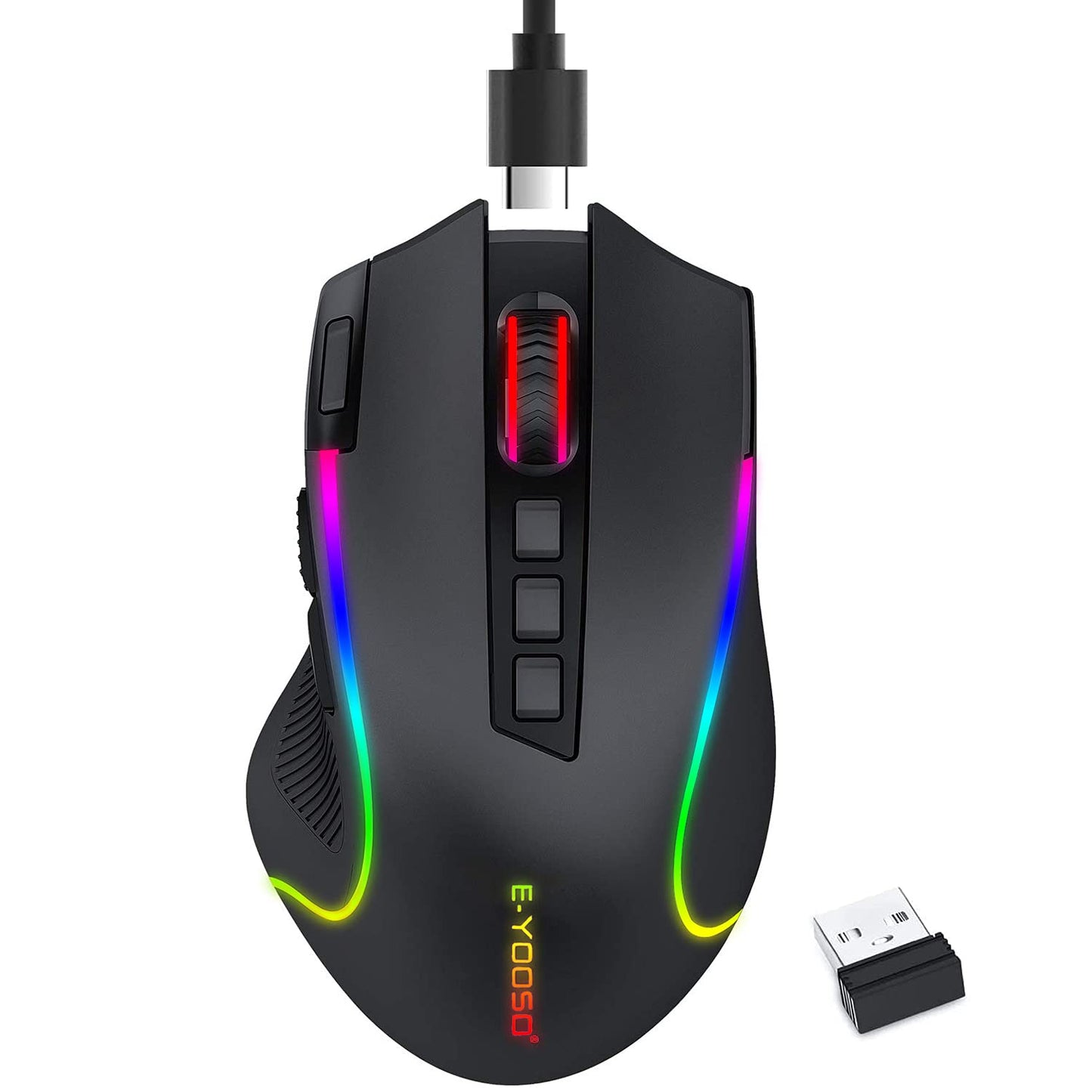 Mouse Gaming TERPORT S500 Inalámbrico Óptico RGB con 9 Botones Programables y 8000 DPI