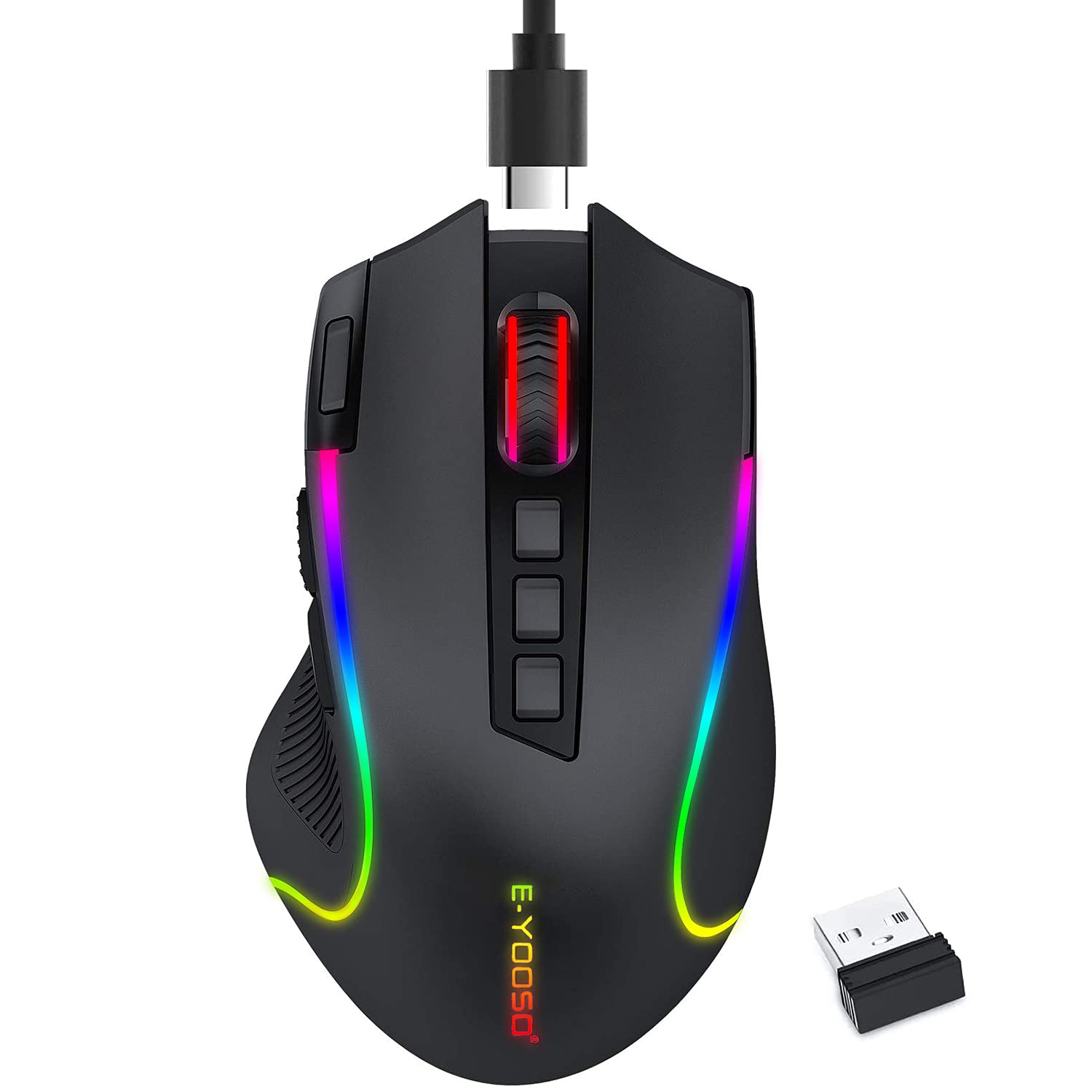 Mouse Gaming TERPORT S500 Inalámbrico Óptico RGB con 9 Botones Programables y 8000 DPI
